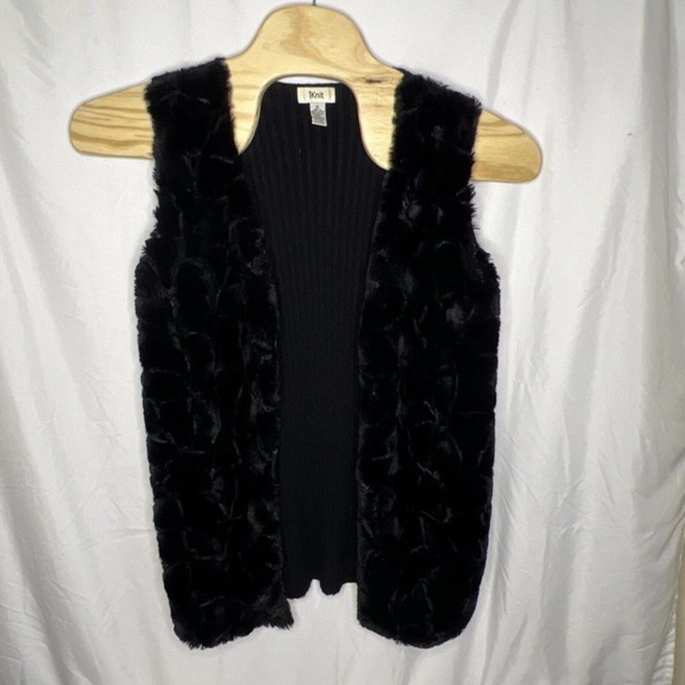 i Knit Faux‎ Fur Front, Sweater Back, Open Vest Black Size Medium